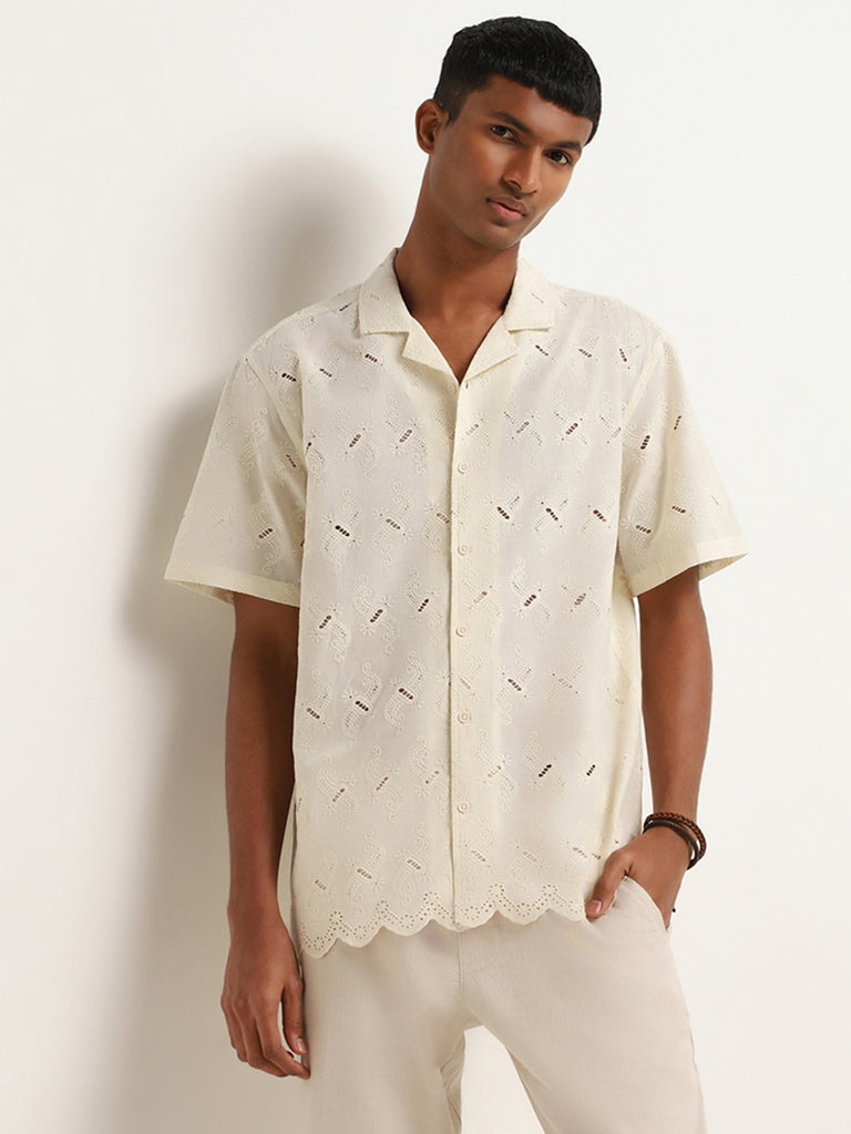 ETA Off-White Embroidered Relaxed Fit Shirt