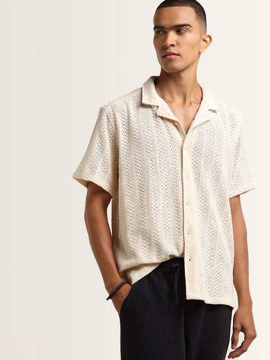 ETA Beige Knit-Textured Relaxed Fit Shirt