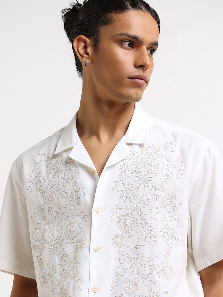 ETA White Embroidered Relaxed Fit Shirt