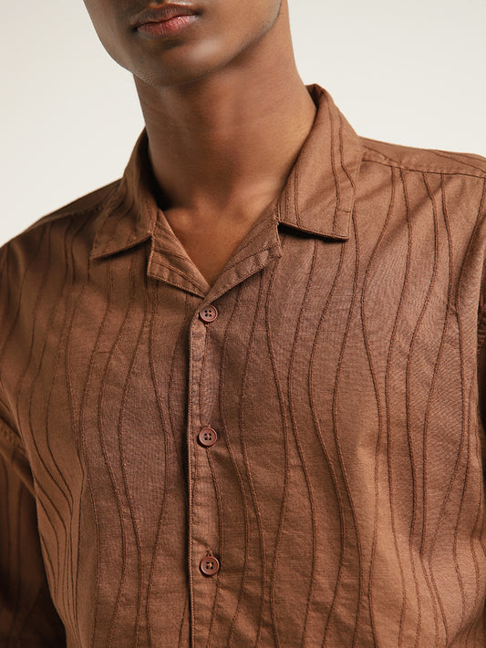 ETA Dark Brown Wave-Textured Relaxed-Fit Cotton Shirt