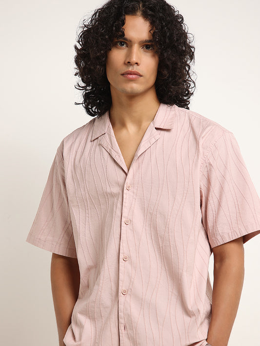 ETA Pink Self Striped Relaxed Fit Shirt