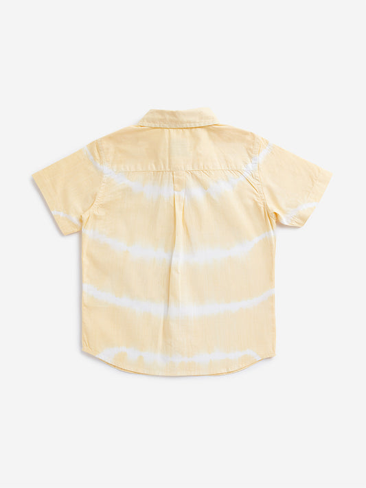 HOP Kids Yellow Tie-Dye Printed Shirt