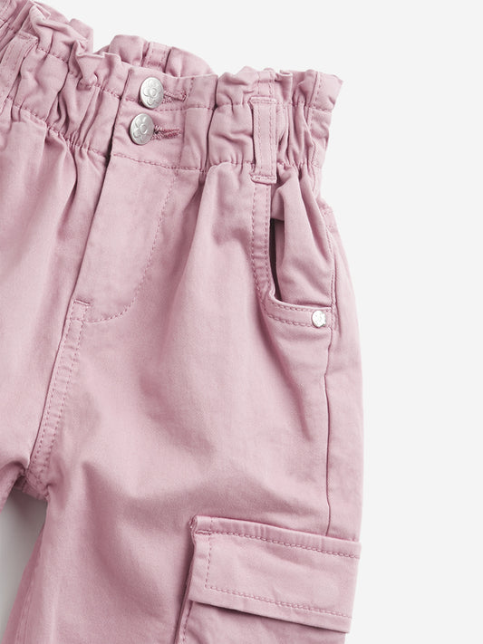HOP Kids Dusty Pink Paperbag-Waist High-Rise Cotton Trousers