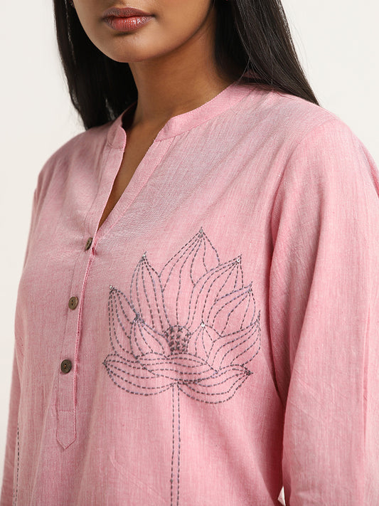 Utsa Pink Floral Embroidered A-line Kurti