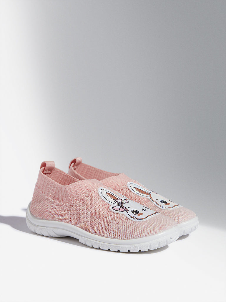 Westside Yellow Kids Coral Bunny Applique Knitted Shoes for Casual Wear Front View