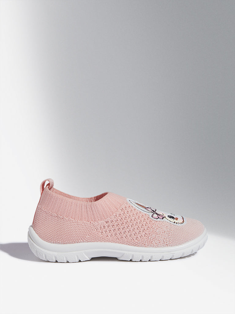 Westside Yellow Kids Coral Bunny Applique Knitted Shoes for Casual Wear Side View