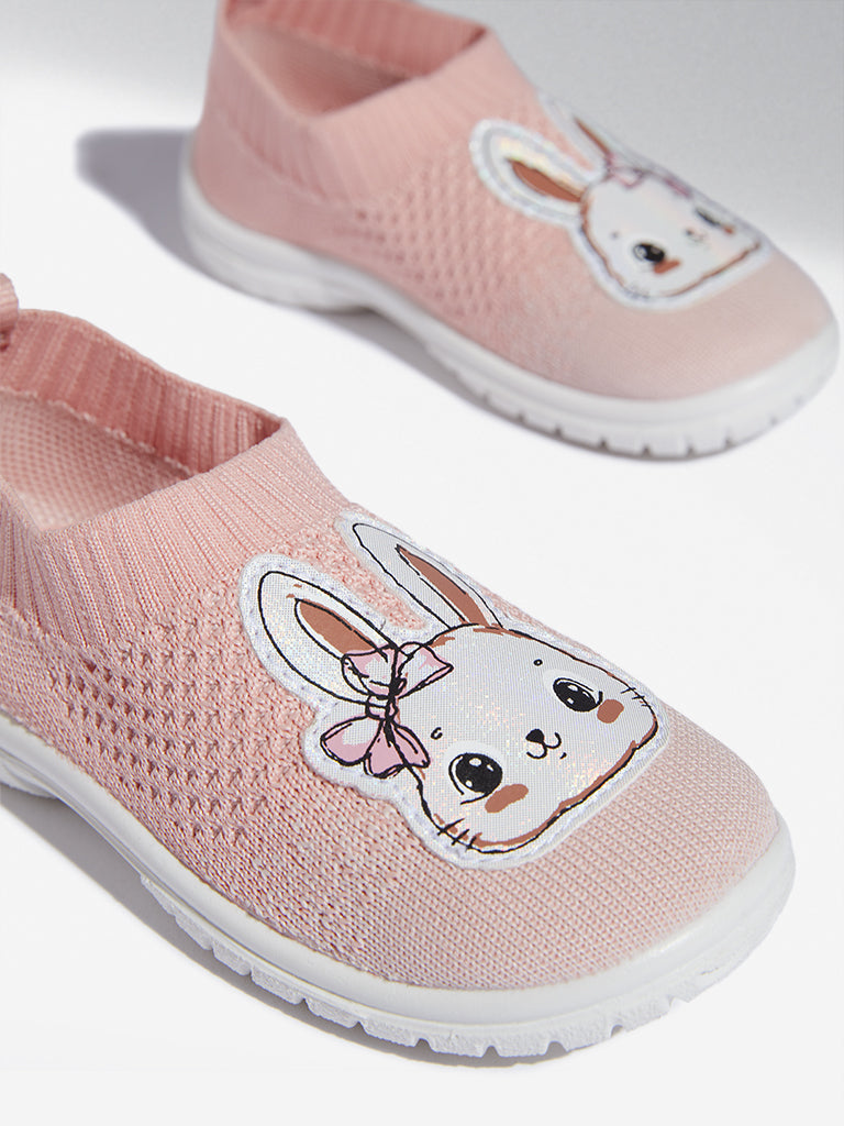 Westside Yellow Kids Coral Bunny Applique Knitted Shoes for Casual Wear Zoomed View