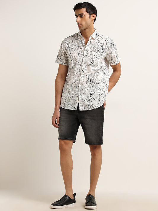 WES Casuals Charcoal Faded Relaxed-Fit Shorts