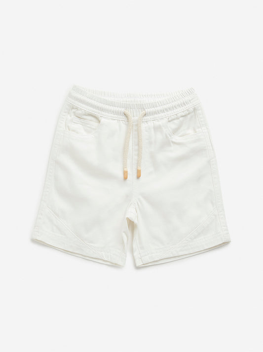 HOP Kids White Relaxed-Fit Mid-Rise Shorts