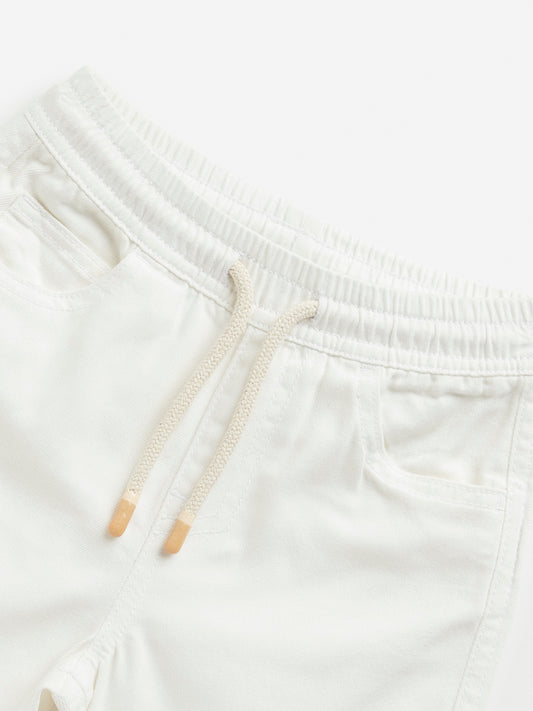 HOP Kids White Relaxed Fit Mid Rise Shorts