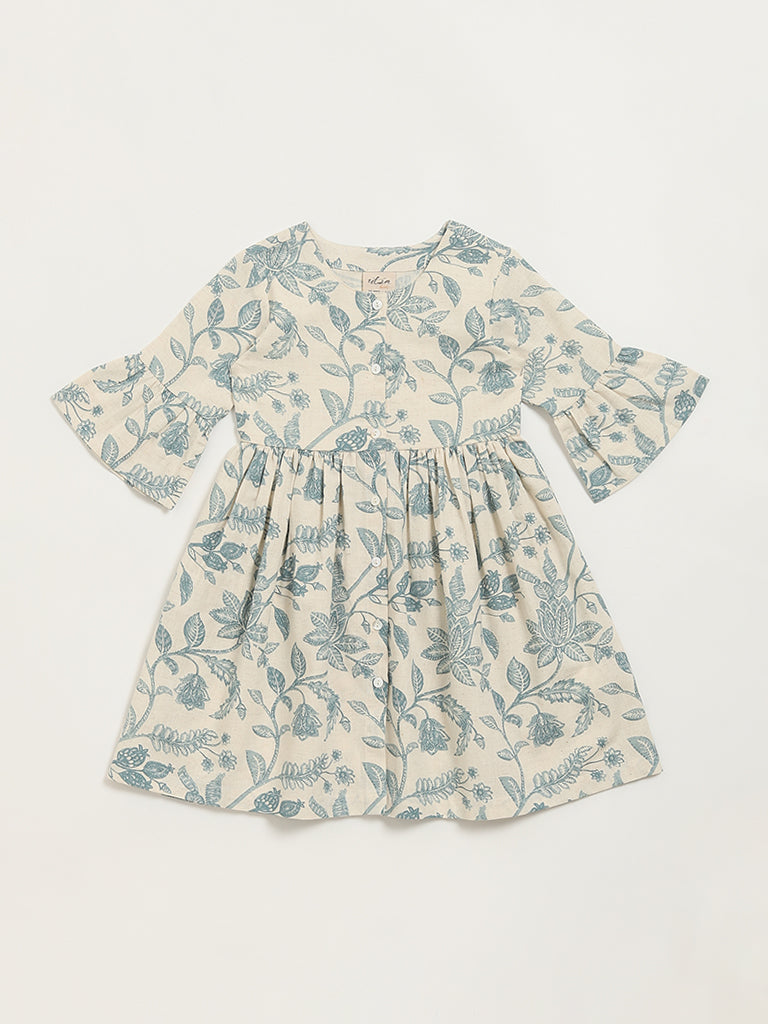Utsa Kids Blue Printed Button-Down Dress – (2 - 8yrs)