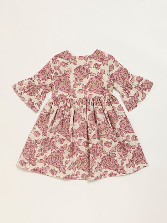 Utsa Kids Lilac Floral Print A-Line Dress