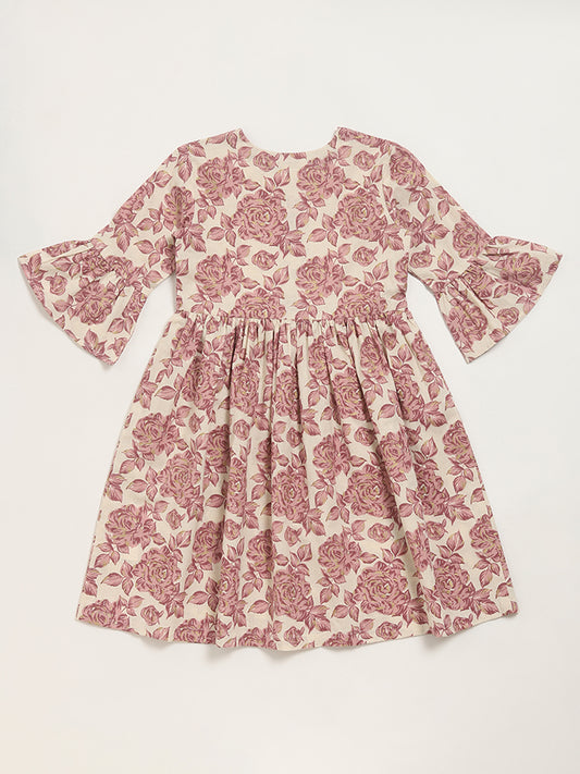 Utsa Kids Lilac Floral Print A-Line Dress