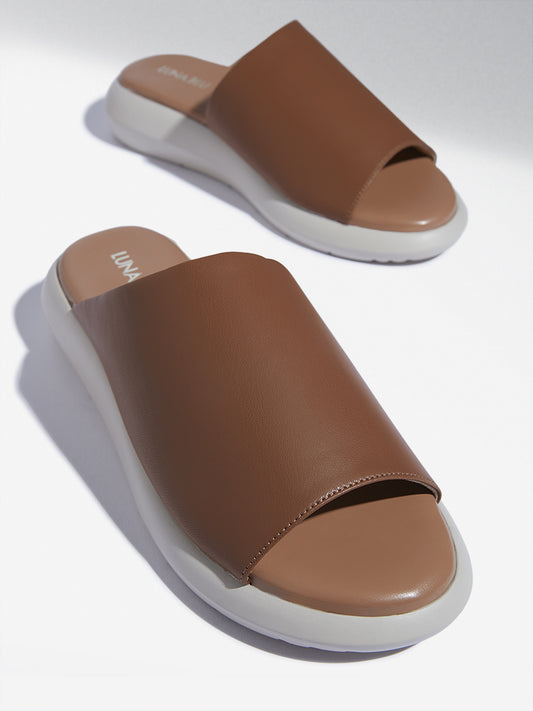 LUNA BLU Tan Comfort Slides