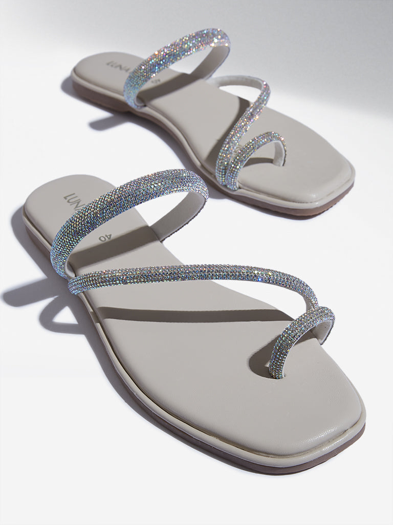 LUNA BLU Ivory Diamante Embellished Sandals
