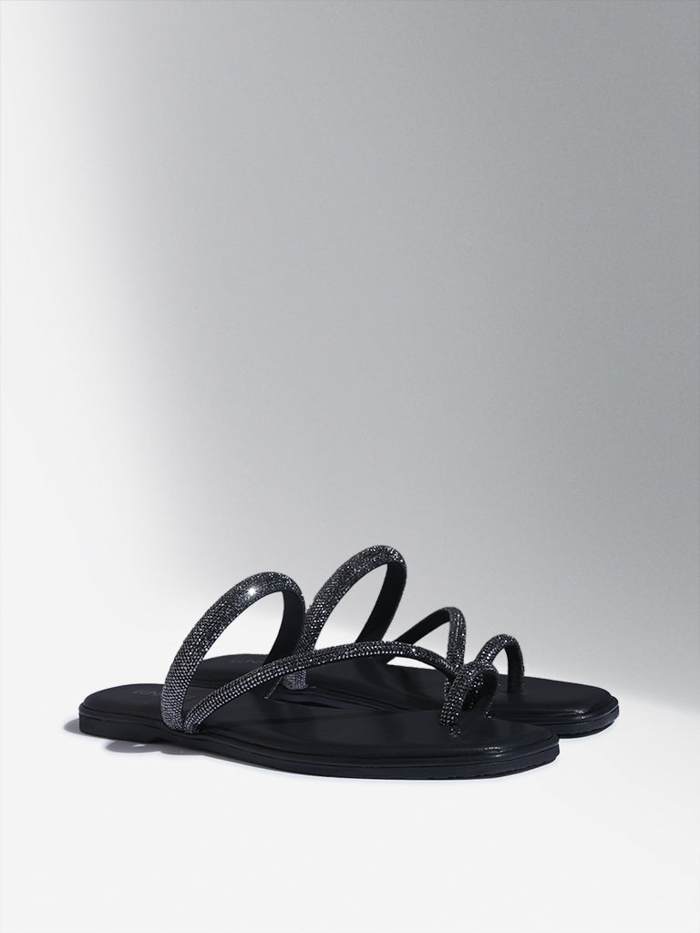 LUNA BLU Black Diamante Embellished Sandals