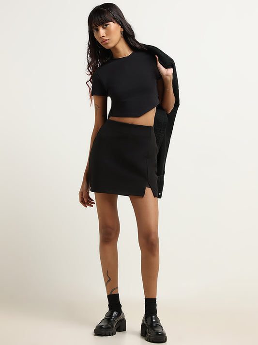 Nuon Black Cotton Mini Skirt