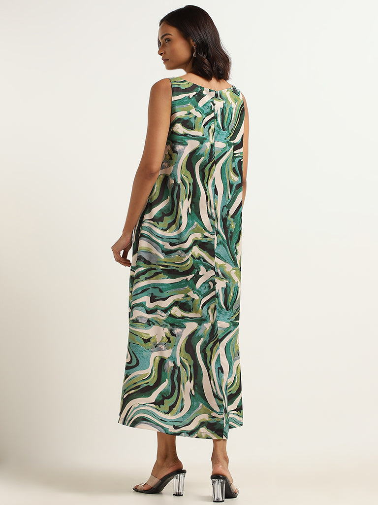 Wardrobe Green Abstract Print Midi Dress