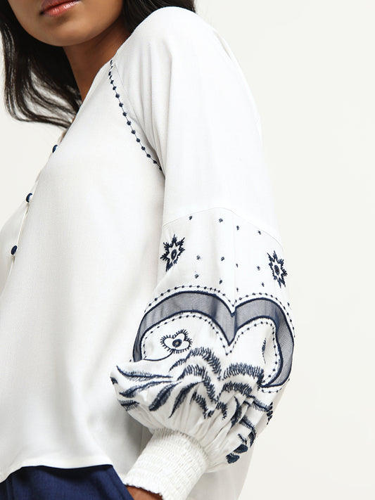 LOV White Bohemian Embroidered Top