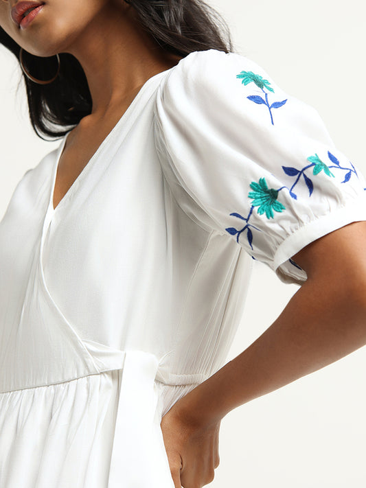 LOV White Embroidered Tiered Dress