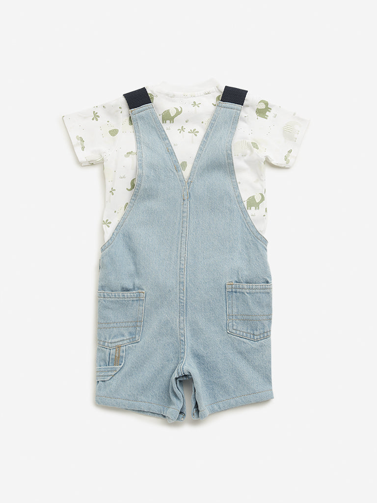 HOP Baby Blue Dungaree with T-Shirt Set