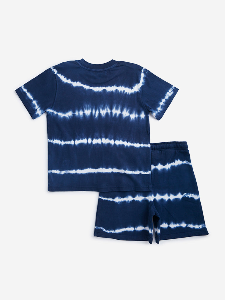 HOP Kids Indigo Tie-Dye Design T-Shirt & Mid Rise Shorts Set