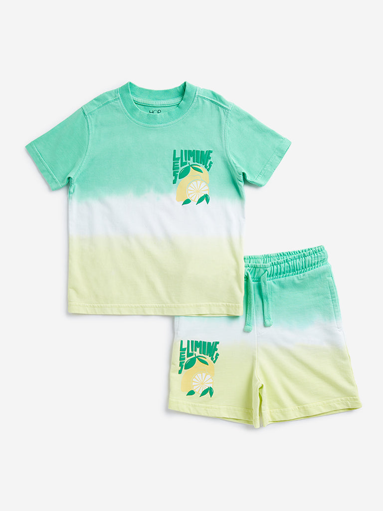 HOP Kids Lime Ombre Design T-Shirt & Mid Rise Shorts Set