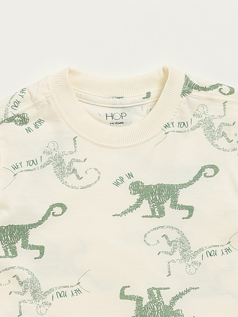 HOP Kids Off-White Monkey Print T-Shirt