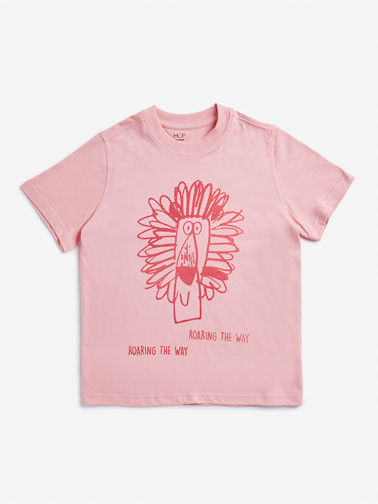 HOP Kids Pink Animal Printed T-Shirt