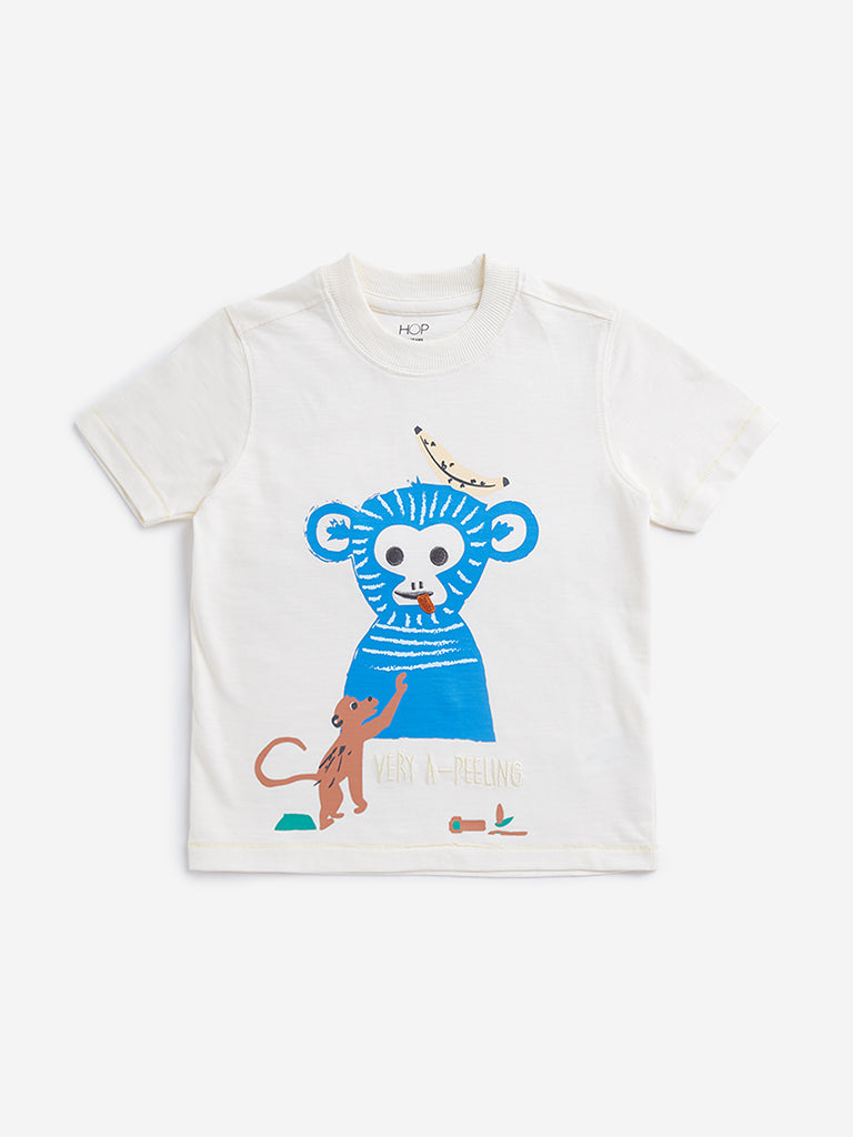 HOP Kids Light Beige Animal Print T-Shirt