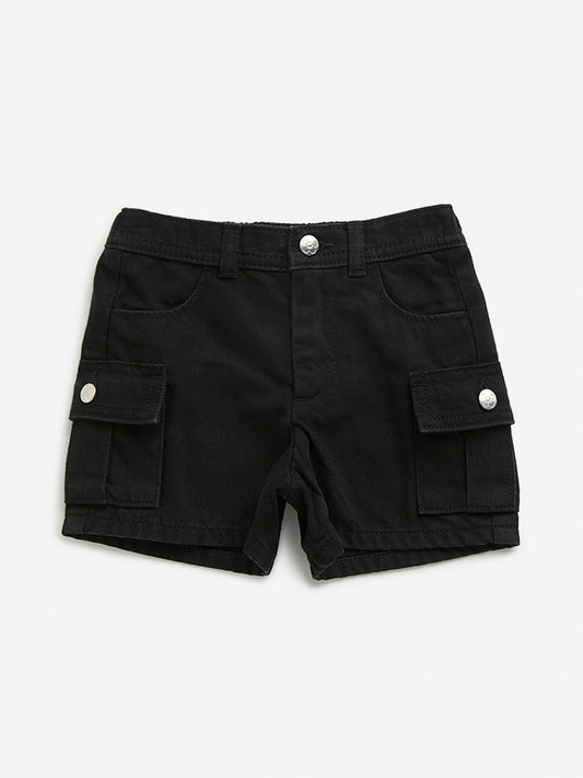 HOP Kids Black Cargo-Style Mid Rise Shorts
