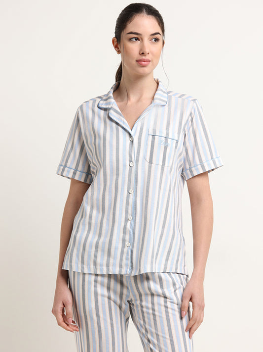 Wunderlove Blue Striped Shirt & Pyjama Set