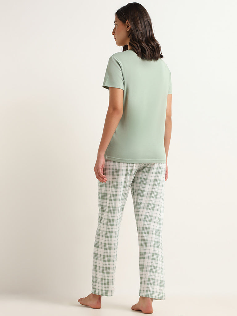Wunderlove Green Printed Cotton Pyjamas Set In A Bag