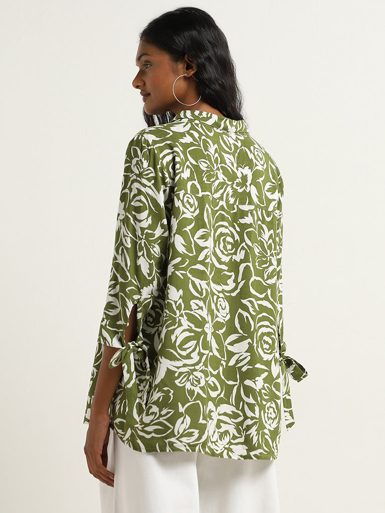 LOV Green Floral Print Crystal Shirt