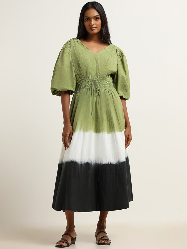 LOV Green Tie-Dye Cotton Maxi Dress