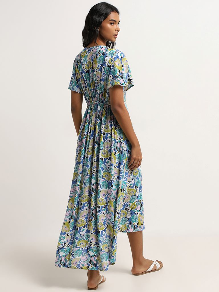 LOV Multicolour Floral Printed Asymmetric Dress