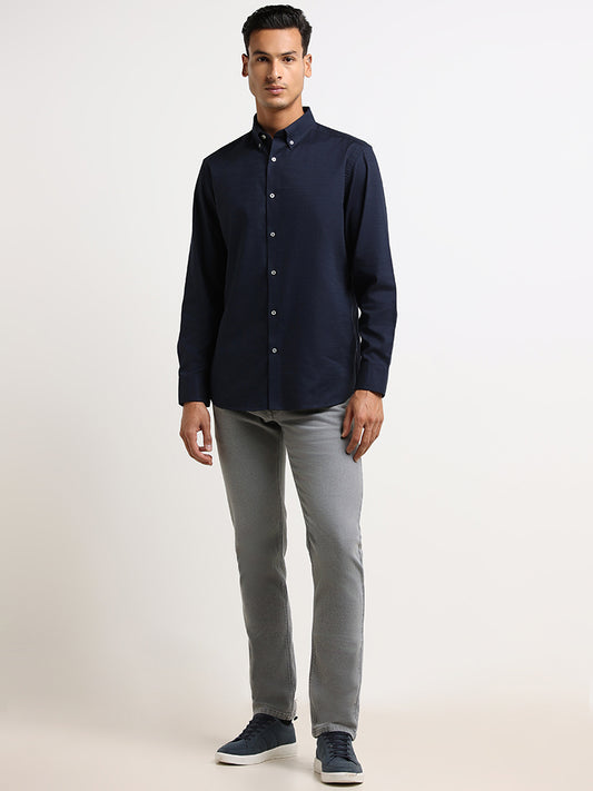 Ascot Navy Cotton Relaxed Fit Shirt