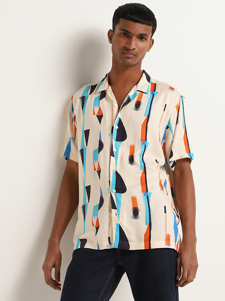Nuon Cream Relaxed Fit Printed Shirt