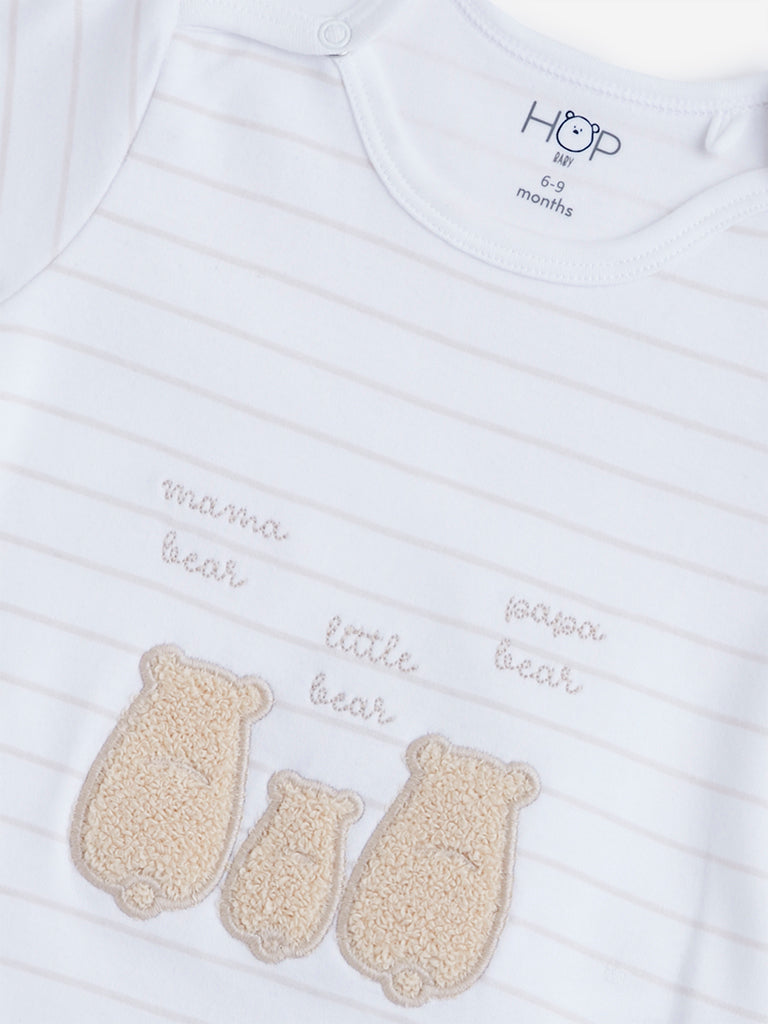 HOP Baby Beige Striped T-Shirt and Pants Set