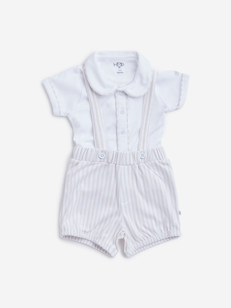 HOP Baby Beige T-Shirt and Dungaree Set