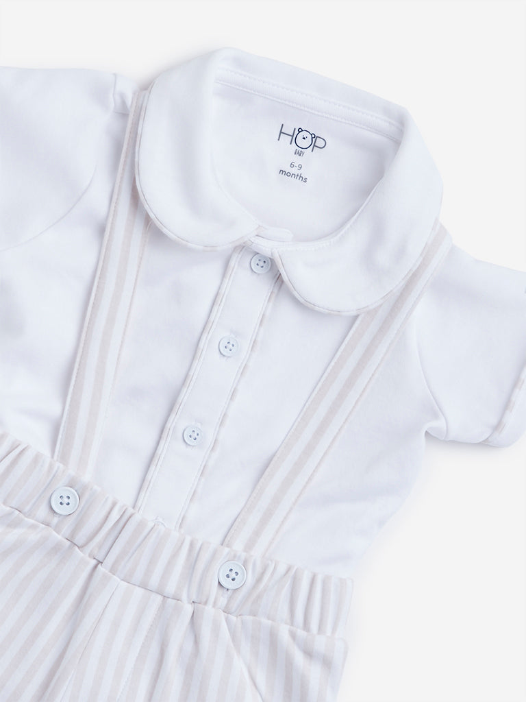 HOP Baby Beige T-Shirt and Dungaree Set