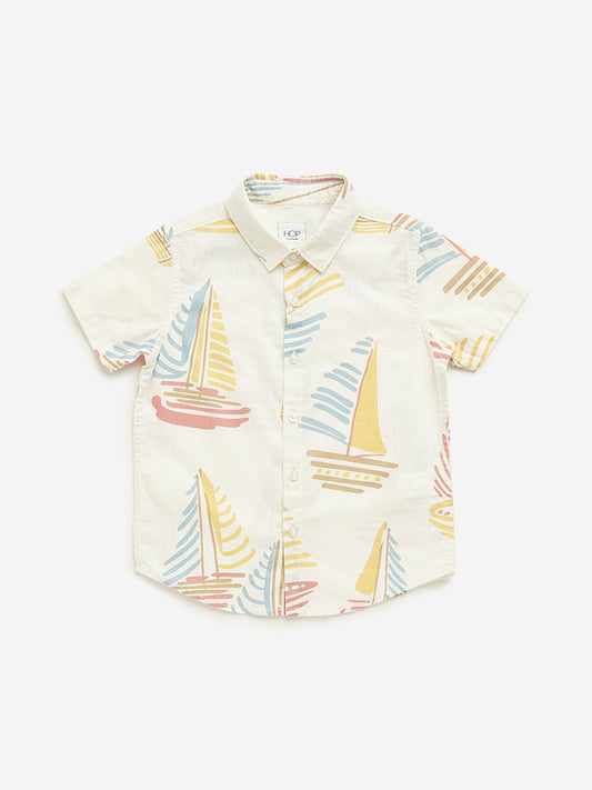 HOP Kids Off-White Boat Printed Shirt