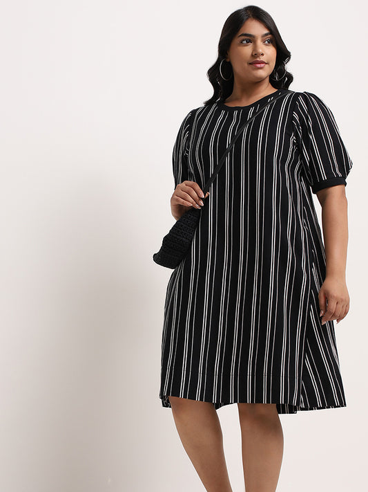 Gia Black Striped A-Line Dress