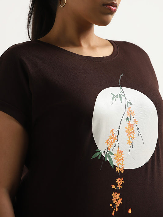 Gia Brown Floral Printed T-Shirt