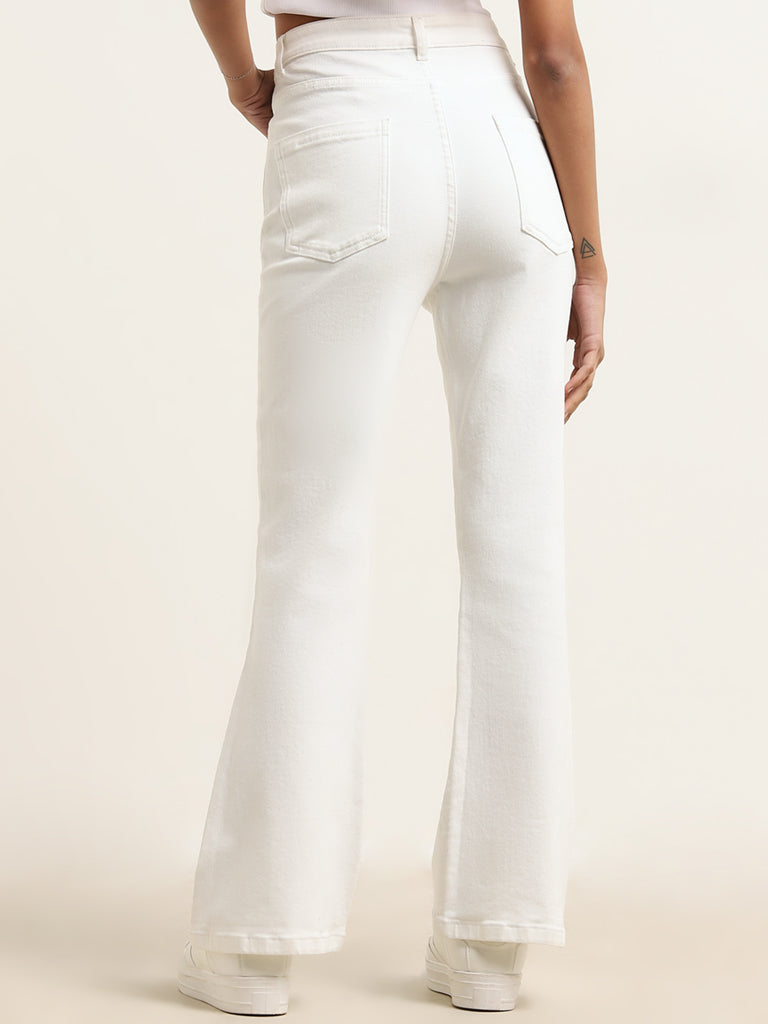 Nuon White Mid-Rise Flared Fit Jeans