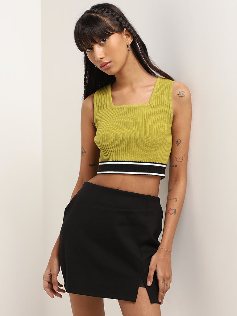 Nuon Green Ribbed Crop Top