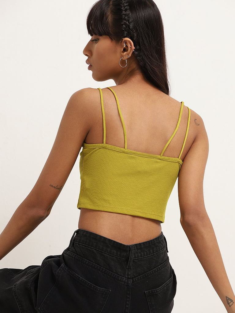 Nuon Green Ribbed Strappy Crop Top