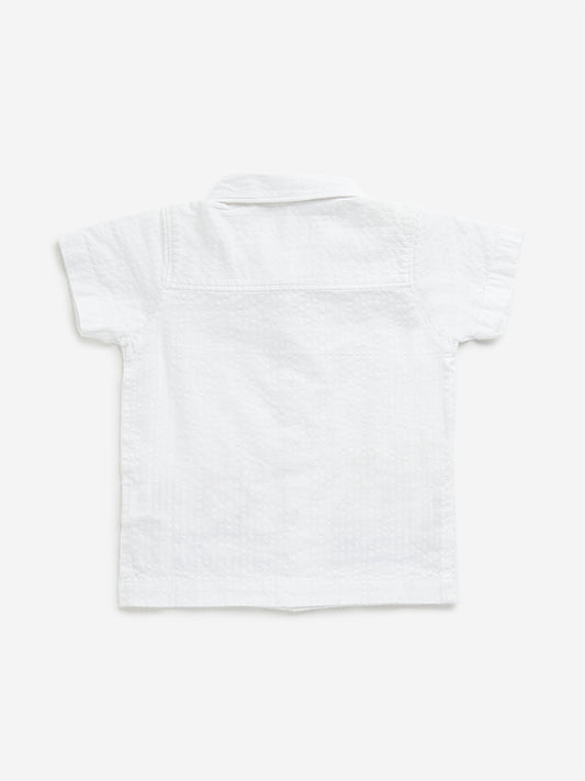 HOP Baby White Embroidered Seersucker Shirt