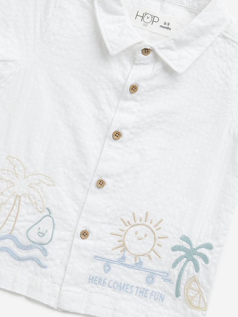 HOP Baby White Embroidered Seersucker Shirt