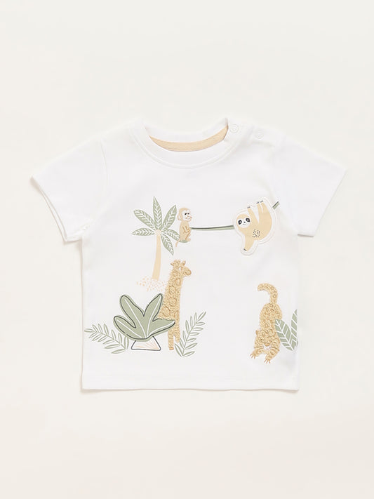HOP Baby White Animal Embroidered T-Shirt